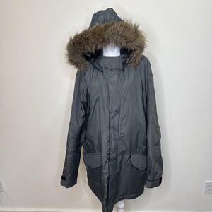 Vintage 2000 Y2K GAP Snorkel Parka Jacket Men's L Gray Faux‎ Fur Hood Field Coat